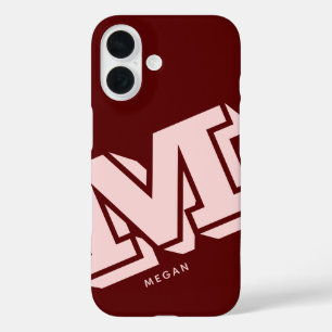 Coque Pour iPhone 16 Monogramme Minimaliste Rouge Bordeaux Rose Pâle