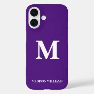 Coque Pour iPhone 16 Monogramme minimaliste violet et blanc élégant mod