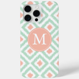 Coque iPhone 15 Pro Max Monogramme Mint Coral Diamond Ikat Motif