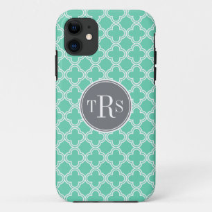 Coque Case-Mate Pour iPhone Monogramme Mint et gris Quatrefoil Motif