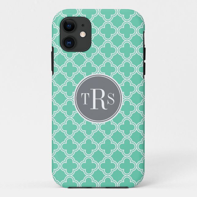 Coques Case-Mate iPhone Monogramme Mint et gris Quatrefoil Motif (Dos)