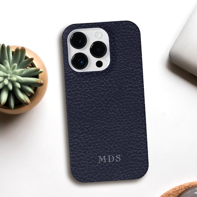 Coques Case-Mate iPhone Monogramme Minuit Bleu Faux cuir look (A faux and fabulous deep midnight blue leather look phone case with space for your initials)