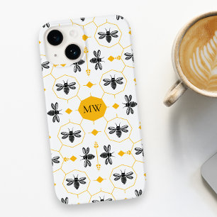 Coque Case-Mate iPhone Monogramme moderne Bee Motif jaune Honeycomb chic