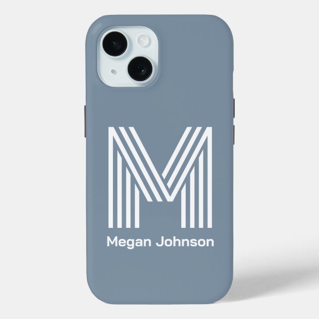 Coques Case-Mate iPhone Monogramme Moderne Bleu Poussiéreux (Verso)