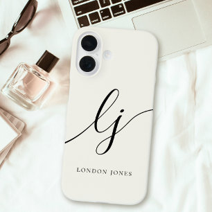 Coque Pour iPhone 16 Monogramme Moderne Calligraphie Script Blanc ivoir
