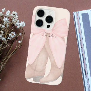 Coque iPhone 16 Pro Monogramme moderne Chic Boots Cowboy Boot Rose Bow