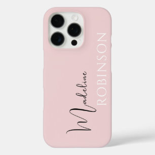 Coque iPhone 16 Pro Monogramme moderne de script rose vif
