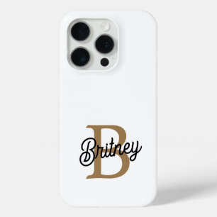 Coque Case-Mate iPhone Monogramme moderne élégant Nom Black Gold Script