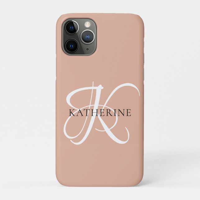 Coques Case-Mate iPhone Monogramme moderne élégant Script rose pâle (Dos)