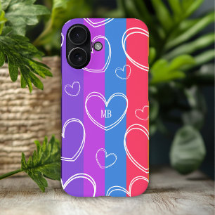 Coque Pour iPhone 16 Monogramme Moderne en bande Amour Coeur Fille