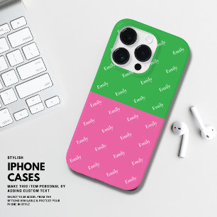 Coque Case-Mate iPhone Monogramme moderne en gras couleur bloc rose et ve