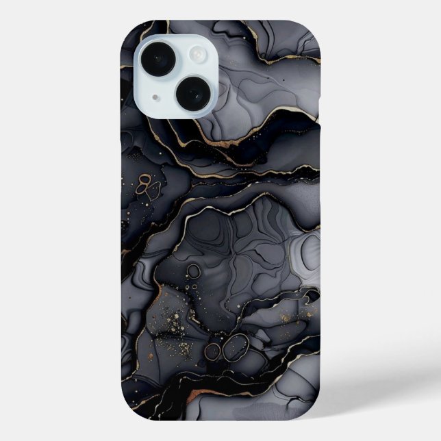 Coques Case-Mate iPhone Monogramme moderne en marbre gris noir personnalis (Verso)
