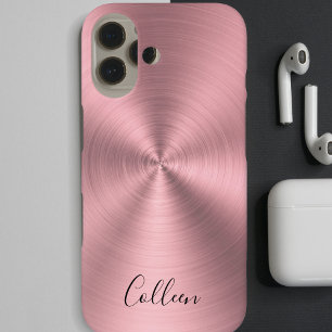 Coque Pour iPhone 16 Monogramme moderne en métal rose