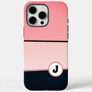 Coque iPhone 16 Pro Max Monogramme Moderne Fille Chic Rose Bande Noire