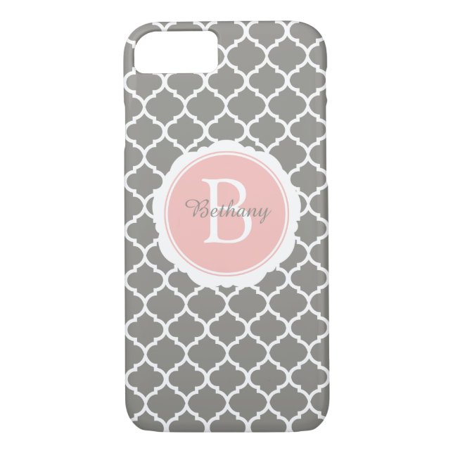 Coques Case-Mate iPhone Monogramme moderne gris rose géométrique (Dos)
