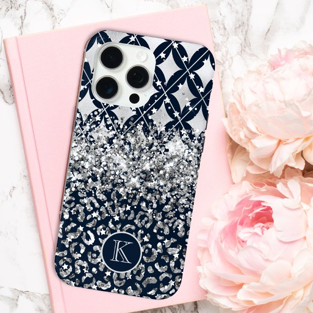 Coques Case-Mate iPhone Monogramme Moderne Imprimé Léopard Paillettes Pers (Créateur téléchargé)