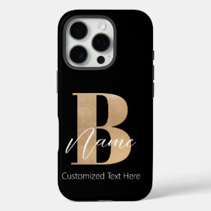 Coque iPhone 16 Pro Monogramme moderne Initiale B & Nom Personnalisé