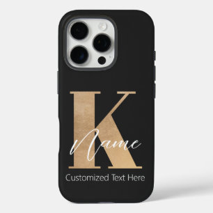 Coque iPhone 16 Pro Monogramme moderne Initiale K & Nom Personnalisé