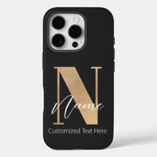 Coque iPhone 16 Pro Monogramme moderne Initiale N & Nom Personnalisé