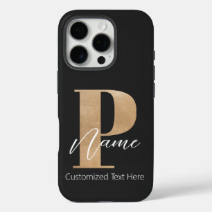 Coque iPhone 16 Pro Monogramme moderne Initiale P & Nom Personnalisé