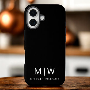 Coque Pour iPhone 16 Monogramme moderne minimaliste noir et blanc