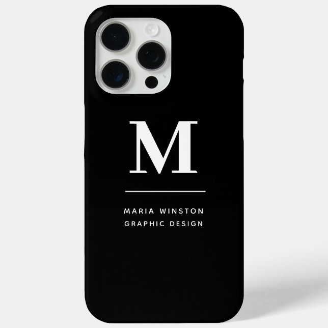 Coques Case-Mate iPhone Monogramme moderne minimaliste noir et blanc (Verso)