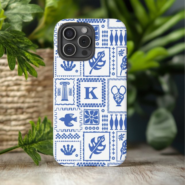 Coques Case-Mate iPhone Monogramme Moderne Motif Abstrait Bleu Blanc (Créateur téléchargé)