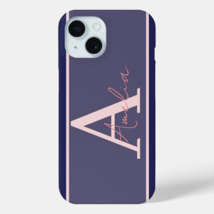 Coque Case-Mate iPhone Monogramme moderne Nom bleu rose