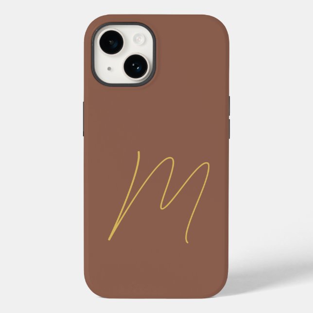 Coques Case-Mate iPhone Monogramme Moderne Plaine Initiale Brown Couleur O (Verso)