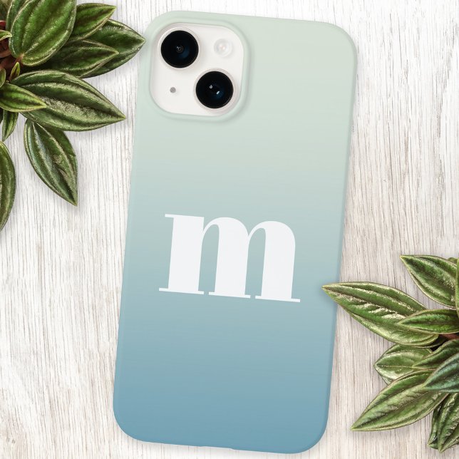 Coques Case-Mate iPhone Monogramme moderne Premier Turquoise Aqua Blue Gra (Modern monogram initial personalized blue green aqua teal gradient iPhone case)