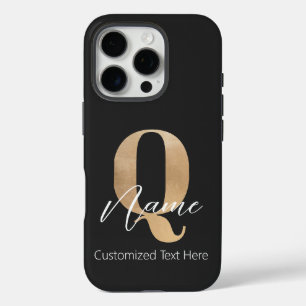 Coque iPhone 16 Pro Monogramme moderne Q & Nom initial Personnalisé