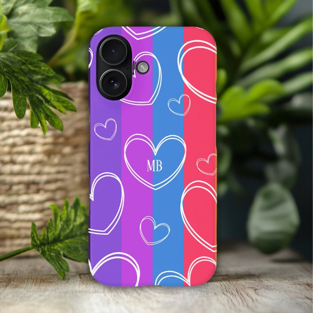 Coques Case-Mate iPhone Monogramme Moderne Rayure Amour Cœur Féminin (Créateur téléchargé)
