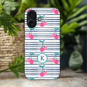 Coque Pour iPhone 16 Monogramme moderne rose cerise Preppy Girl