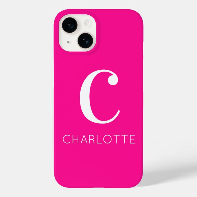 Coques Case-Mate iPhone Monogramme moderne rose chaud (Verso)