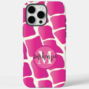 Coque iPhone 16 Pro Max Monogramme moderne rose et ivoire Giraffe Motif