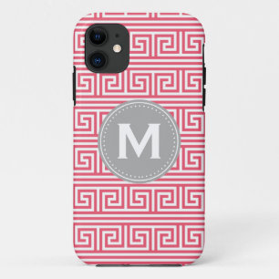 Coques Pour iPhone Monogramme moderne rose grecque clé Motif