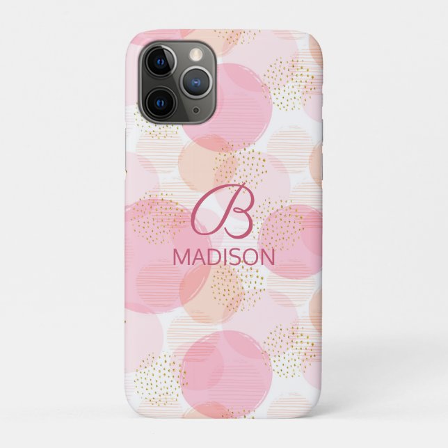 Coques Case-Mate iPhone Monogramme Moderne Rose Pailleté Personnalisé (Dos)