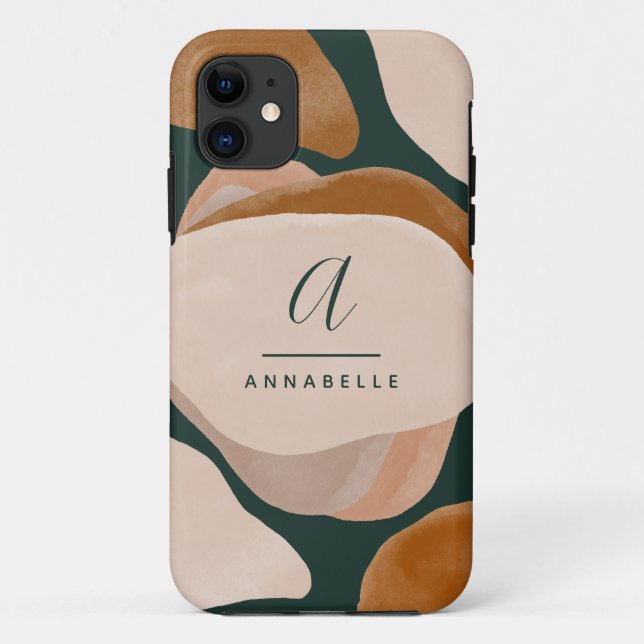 Coques Case-Mate iPhone Monogramme moderne rouille vert abstrait chic chic (Dos)