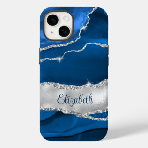 Coque Case-Mate iPhone Monogramme moderne Royal Blue et Silver Agate