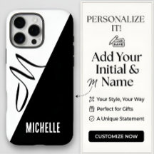 Monogramme Moderne Séparé Noir & Blanc Nom Personn