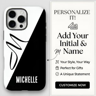 Coque iPhone 16 Pro Max Monogramme Moderne Séparé Noir & Blanc Nom Personn