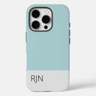 Coque iPhone 16 Pro Monogramme Moderne Simple Bleu Poussiéreux Classiq