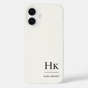 Coque Pour iPhone 16 Monogramme Moderne Simple Monogrammé Blanc Ivoire