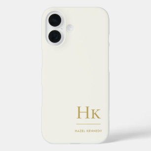 Coque Pour iPhone 16 Monogramme Moderne Simple Monogrammé Ivoire Or