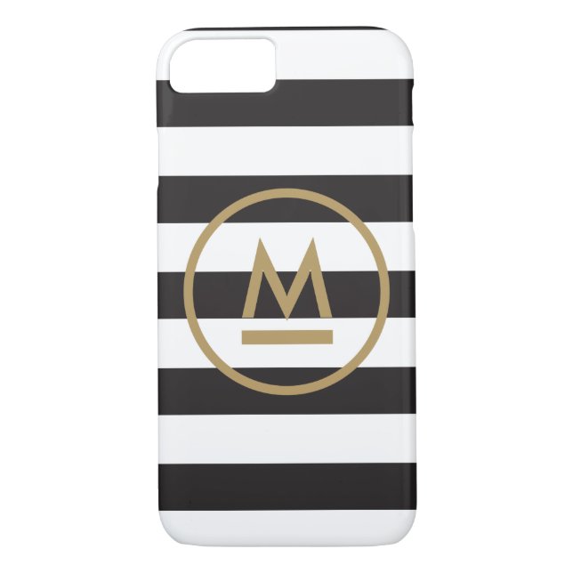 Coques Case-Mate iPhone Monogramme moderne sur Gras Stripes Personnalisé (Dos)