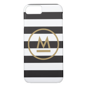 Coque iPhone 8/7 Monogramme moderne sur les rayures audacieuses
