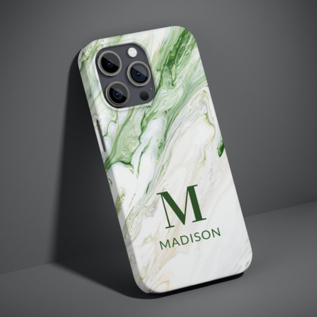 Coques Case-Mate iPhone Monogramme Moderne Vert Blanc Personnalisé Élégant (Créateur téléchargé)