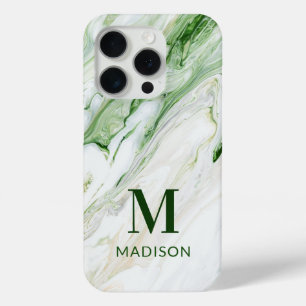 Coque Case-Mate iPhone Monogramme Moderne Vert Blanc Personnalisé Élégant