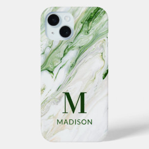 Coque Case-Mate iPhone Monogramme Moderne Vert Blanc Style Personnalisé