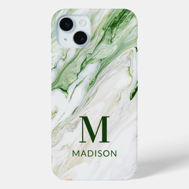 Coques Case-Mate iPhone Monogramme Moderne Vert Blanc Style Personnalisé (Verso)